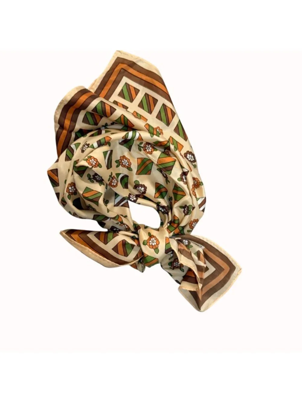 Vintage André Fantasies Silk Scarf Floral Geometric Signed Square Neck Fashion